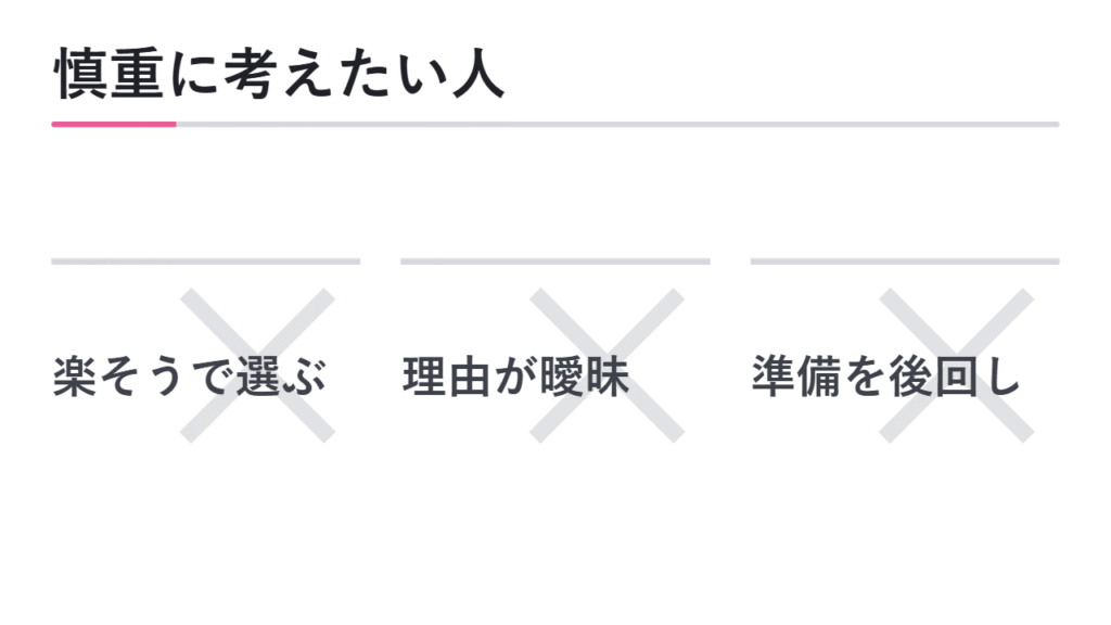 総合型選抜に向いていない人・慎重に考えたい人 図解