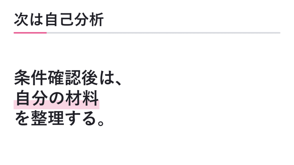条件確認後に自己分析へ進む 図解