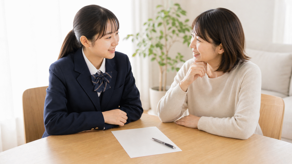 親子で受験準備について話すイメージ