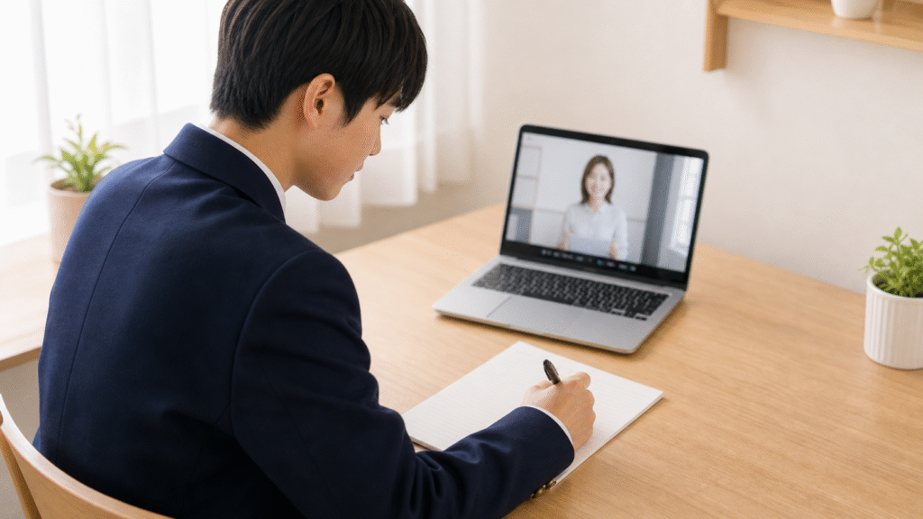 面接で話す内容に自信が持てた男子生徒のイメージ